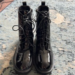 SHEIN vinyl combat boots black